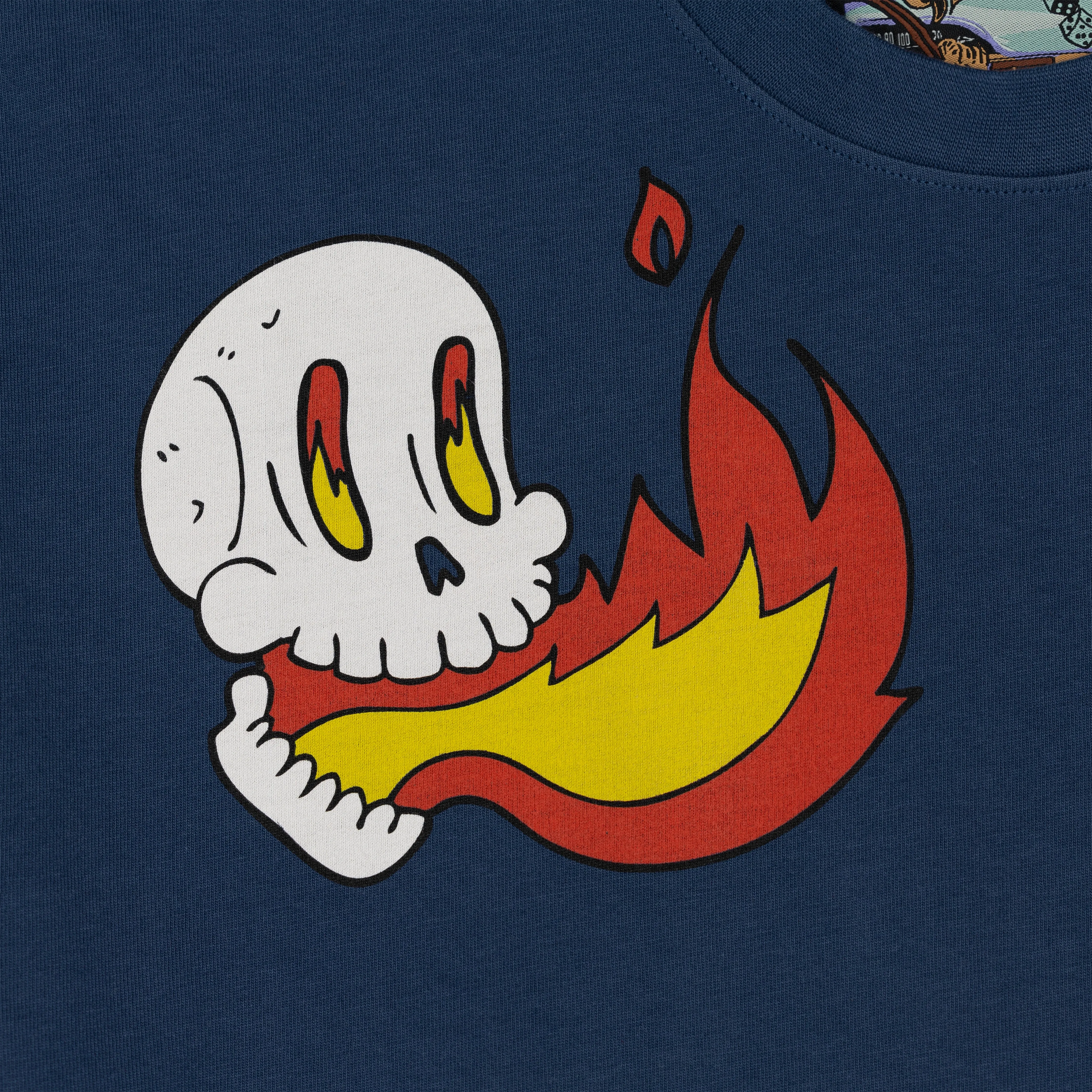 Premium Heavy Cotton Boxy Fit Discharge Print Tee - Key Largo / Flame and Skeleton