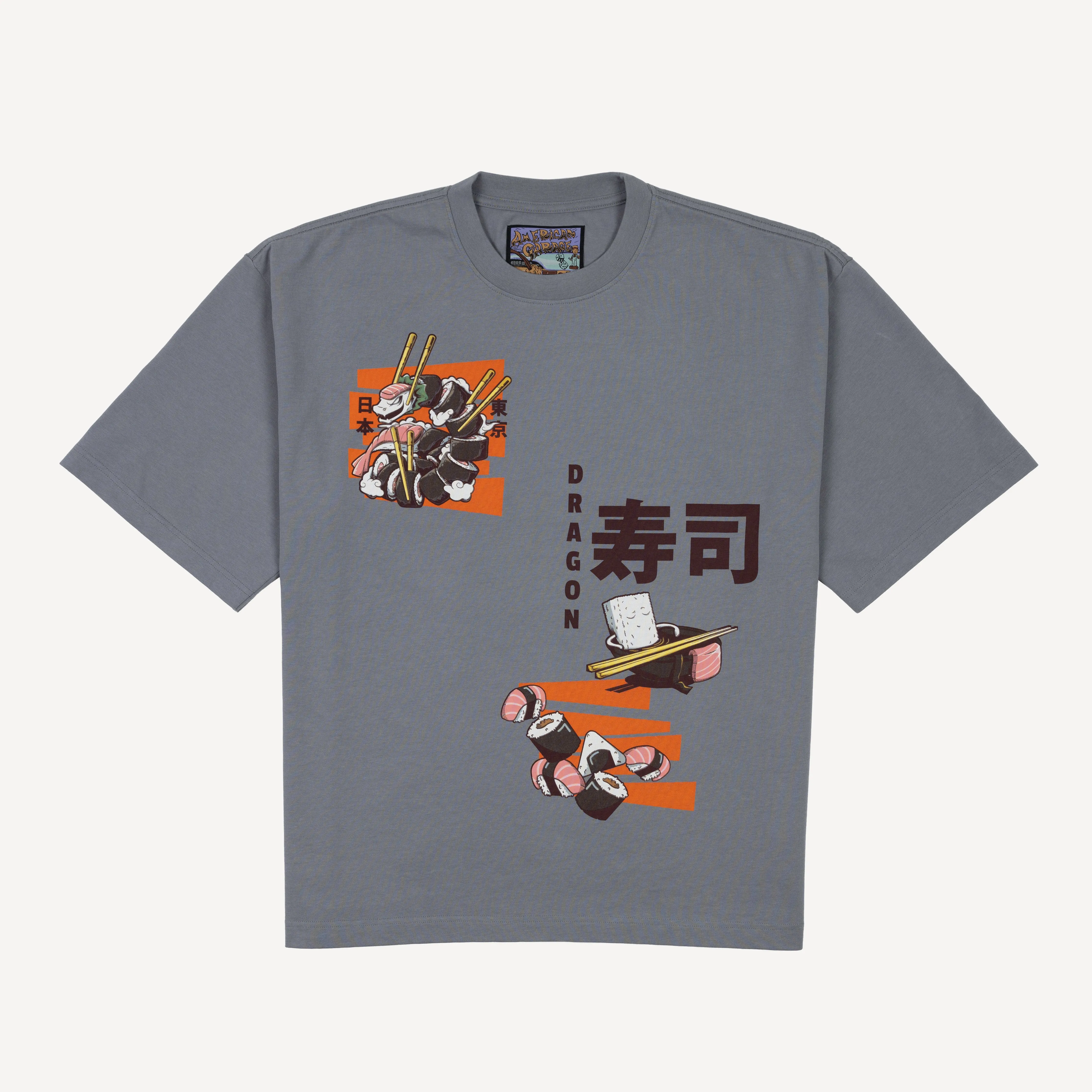 Premium Heavy Cotton Boxy Fit Discharge Print Tee - Monument / Dragon Sushi