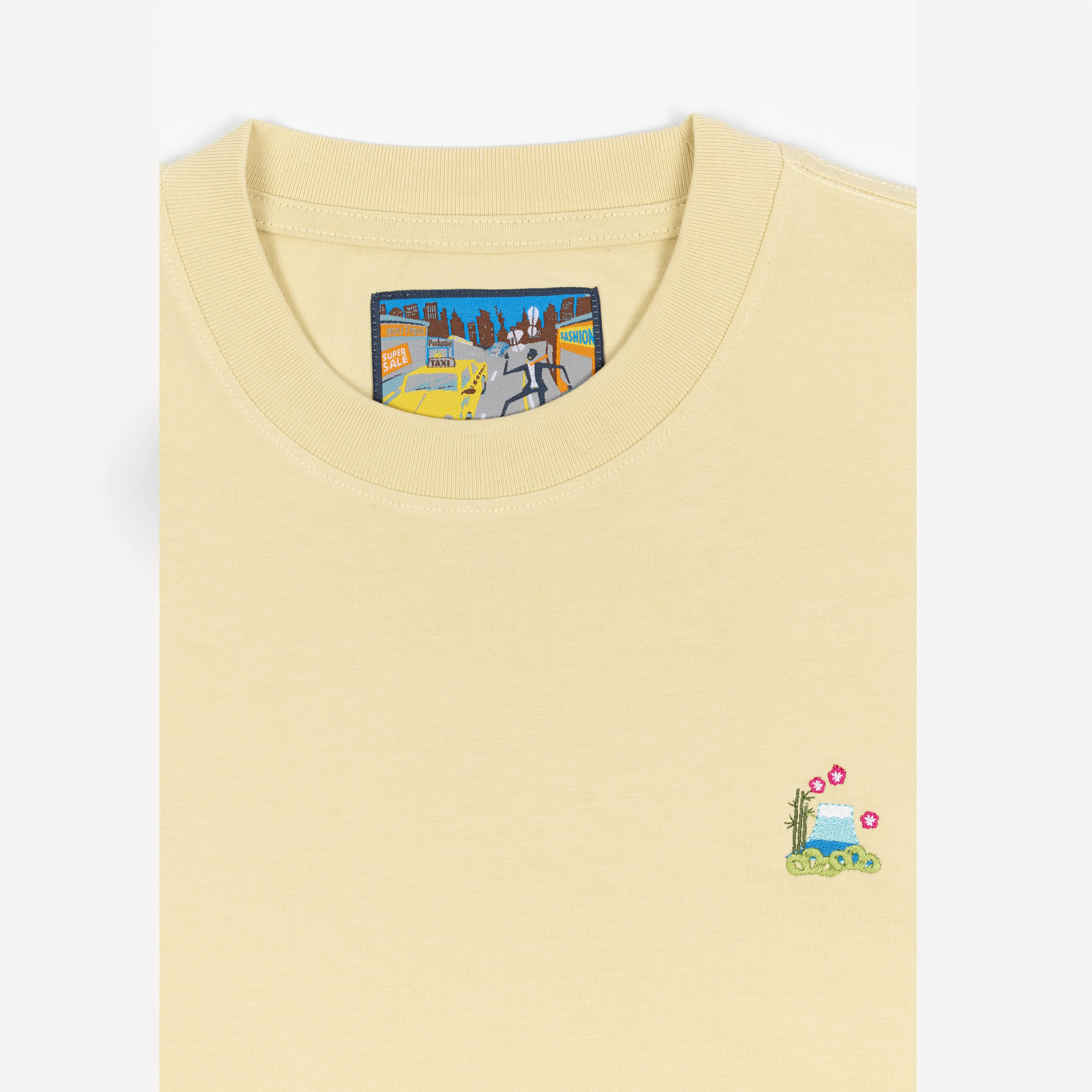 Premium Heavy Cotton Boxy Fit Embroidered Icon Tee - Chino Green / Volcano Icon