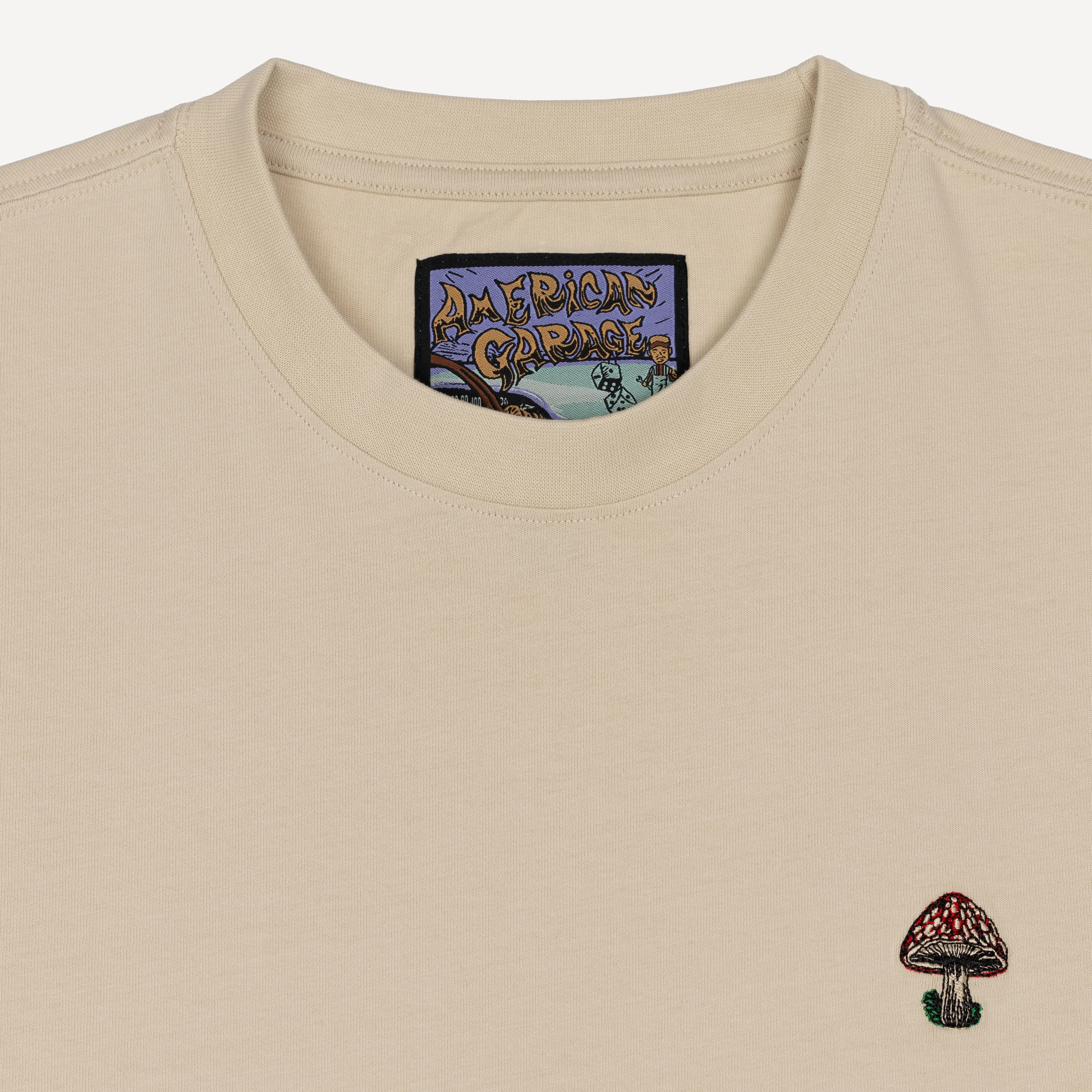 Premium Heavy Cotton Boxy Fit Embroidered Icon Tee  - Oatmeal / Mushroom Icon