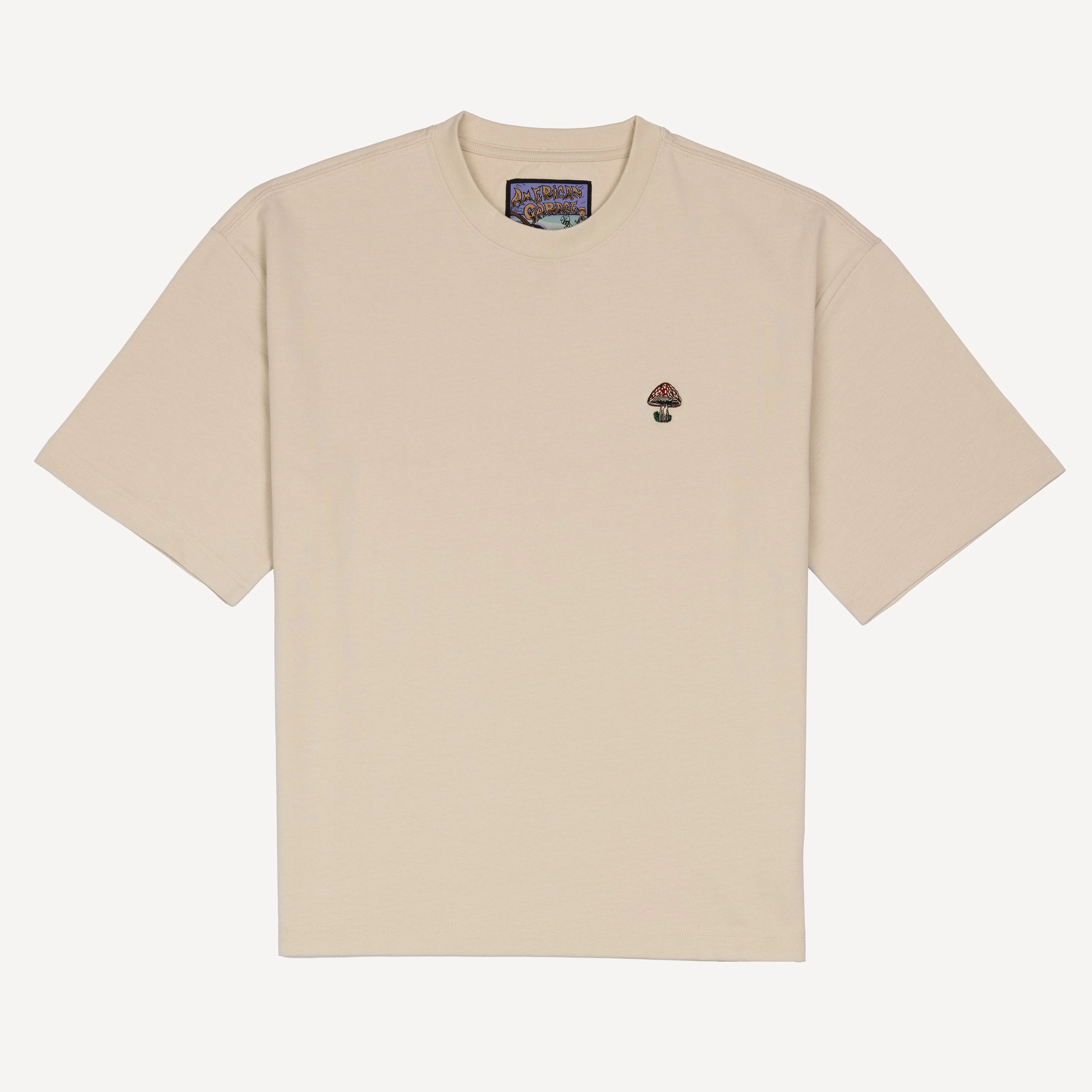 Premium Heavy Cotton Boxy Fit Embroidered Icon Tee  - Oatmeal / Mushroom Icon