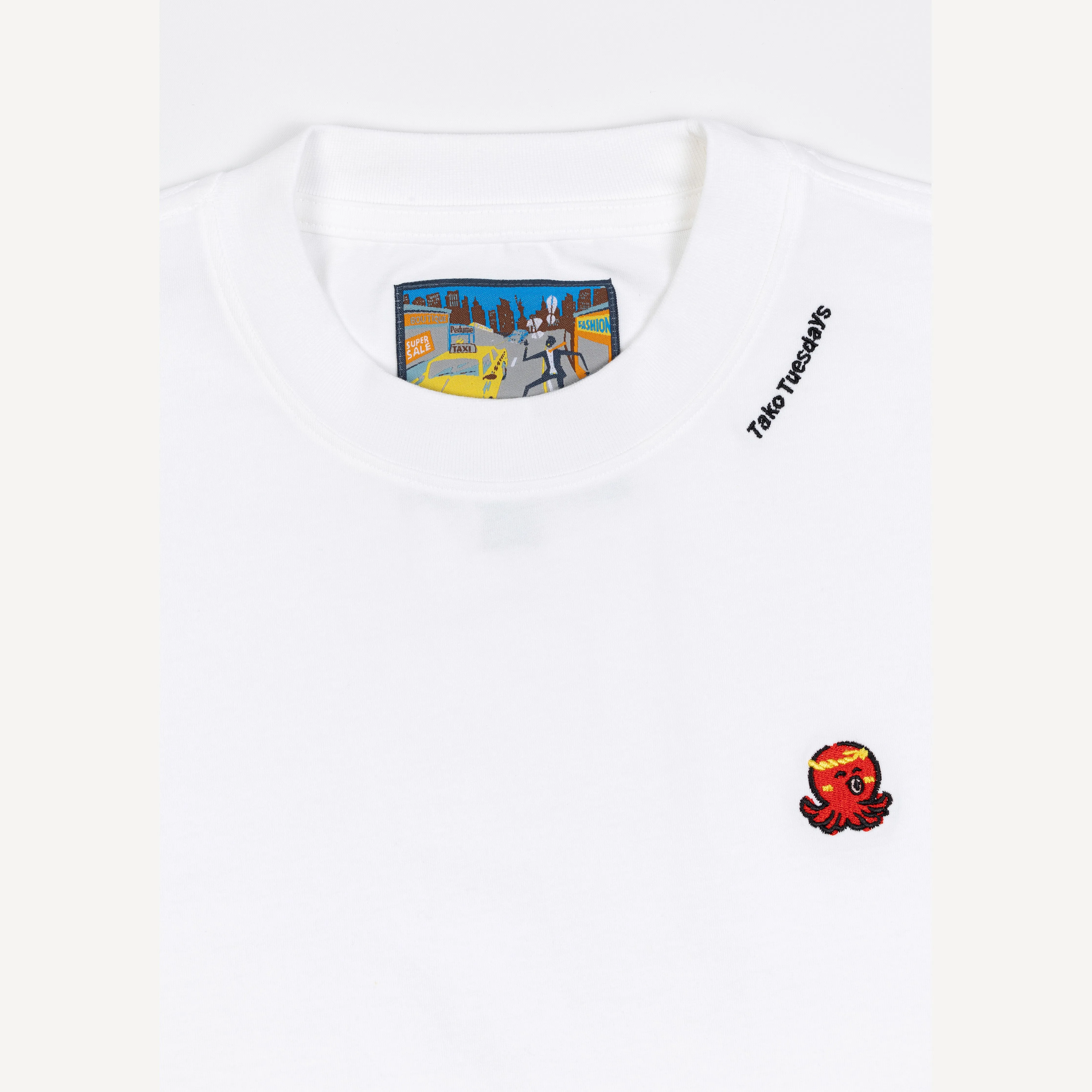 Premium Heavy Cotton Boxy Fit Embroidered Icon Tee - White / Octopus Icon
