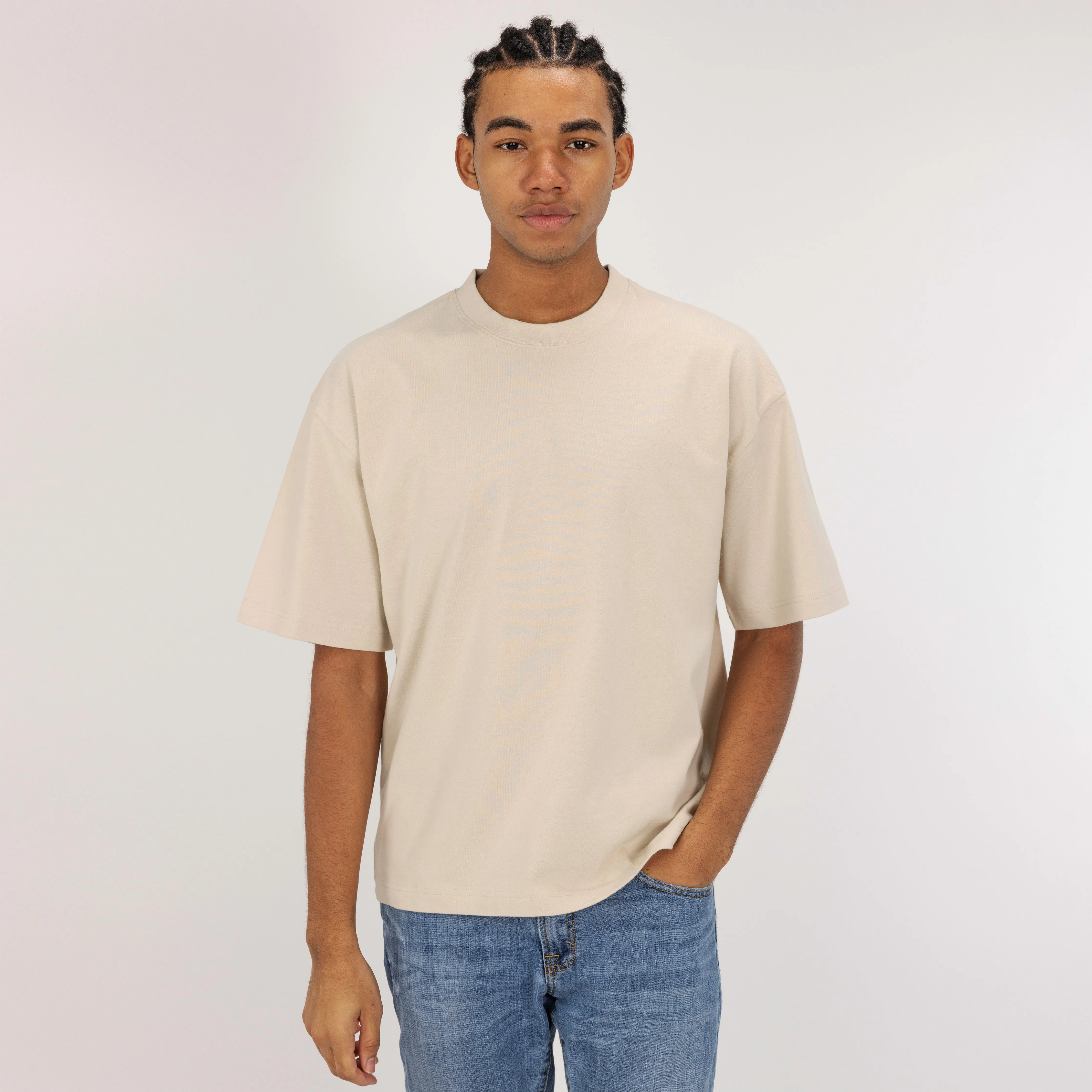 Premium Heavy Cotton Solid Color Boxy Fit Tee - Oatmeal