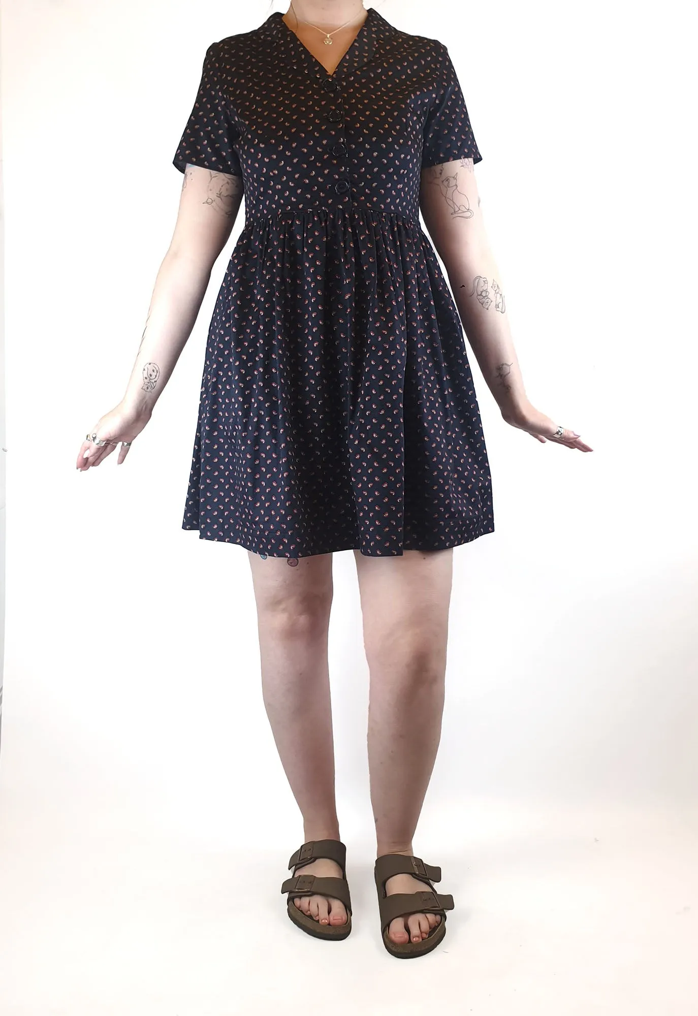 Princess Highway navy shirt dress with paisely red print size 12
