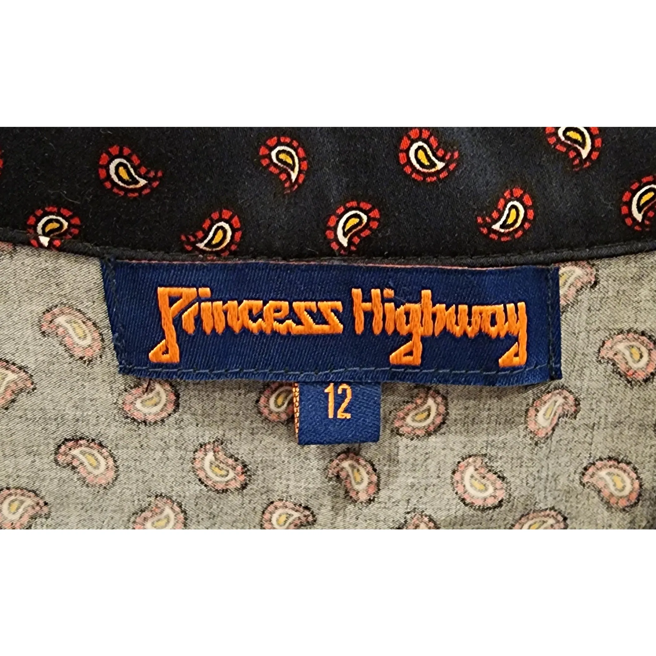 Princess Highway navy shirt dress with paisely red print size 12