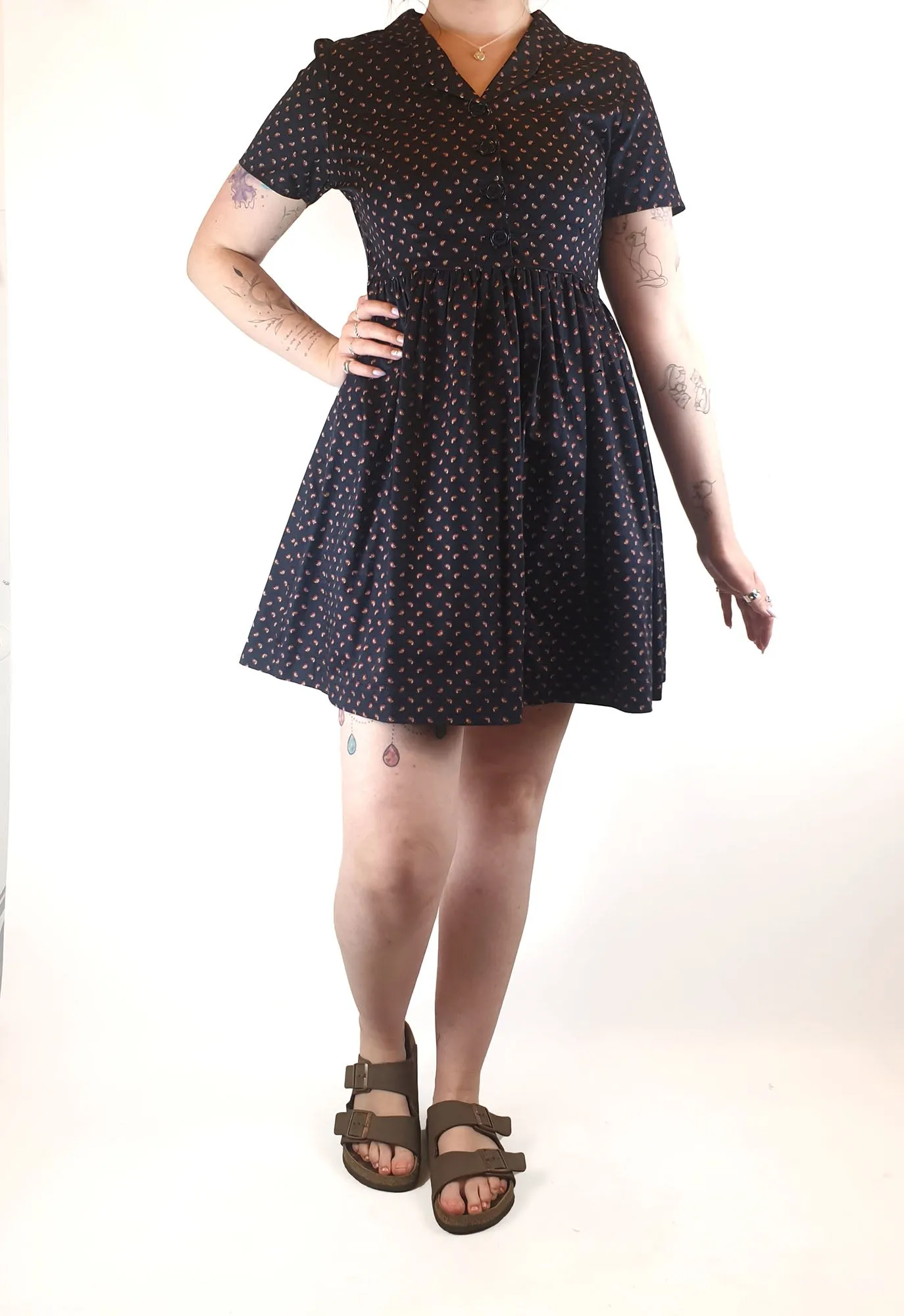 Princess Highway navy shirt dress with paisely red print size 12