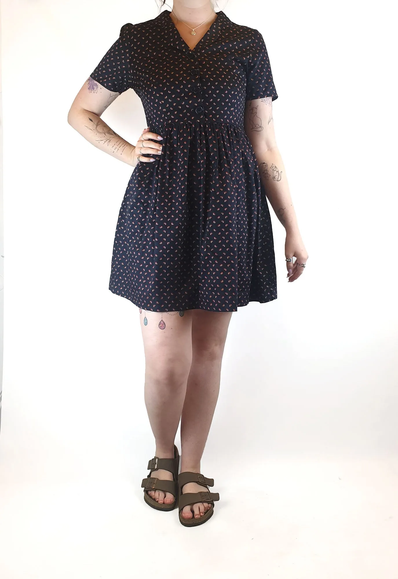Princess Highway navy shirt dress with paisely red print size 12