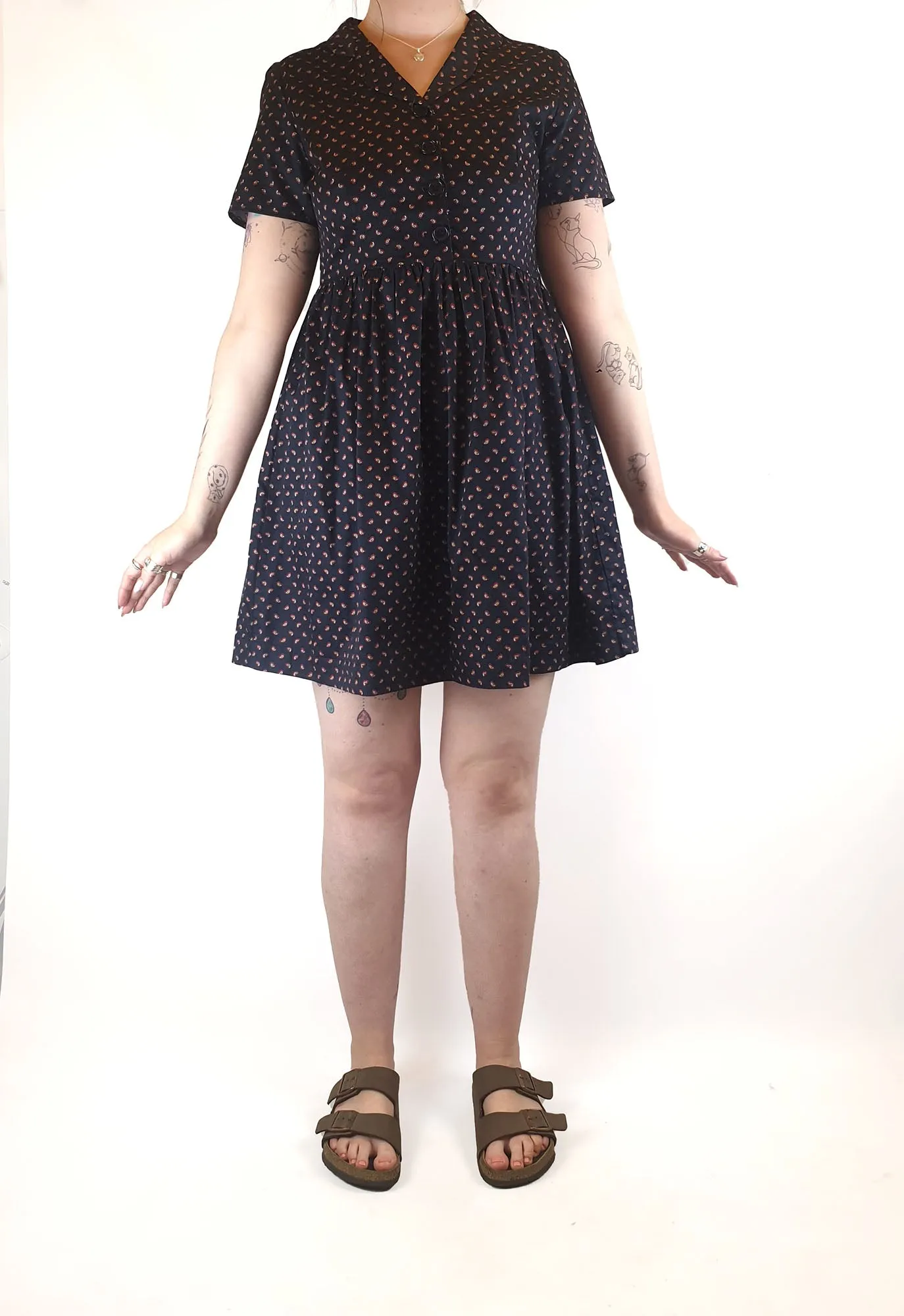 Princess Highway navy shirt dress with paisely red print size 12