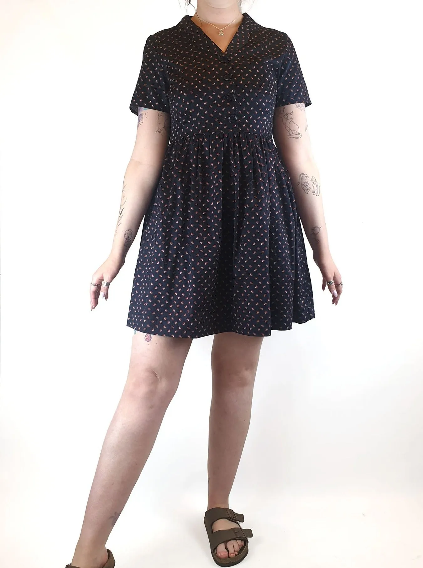 Princess Highway navy shirt dress with paisely red print size 12