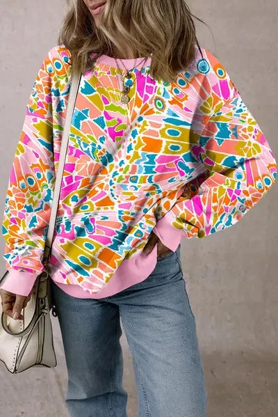 Printed Round Neck Long Sleeve Sweatshirt