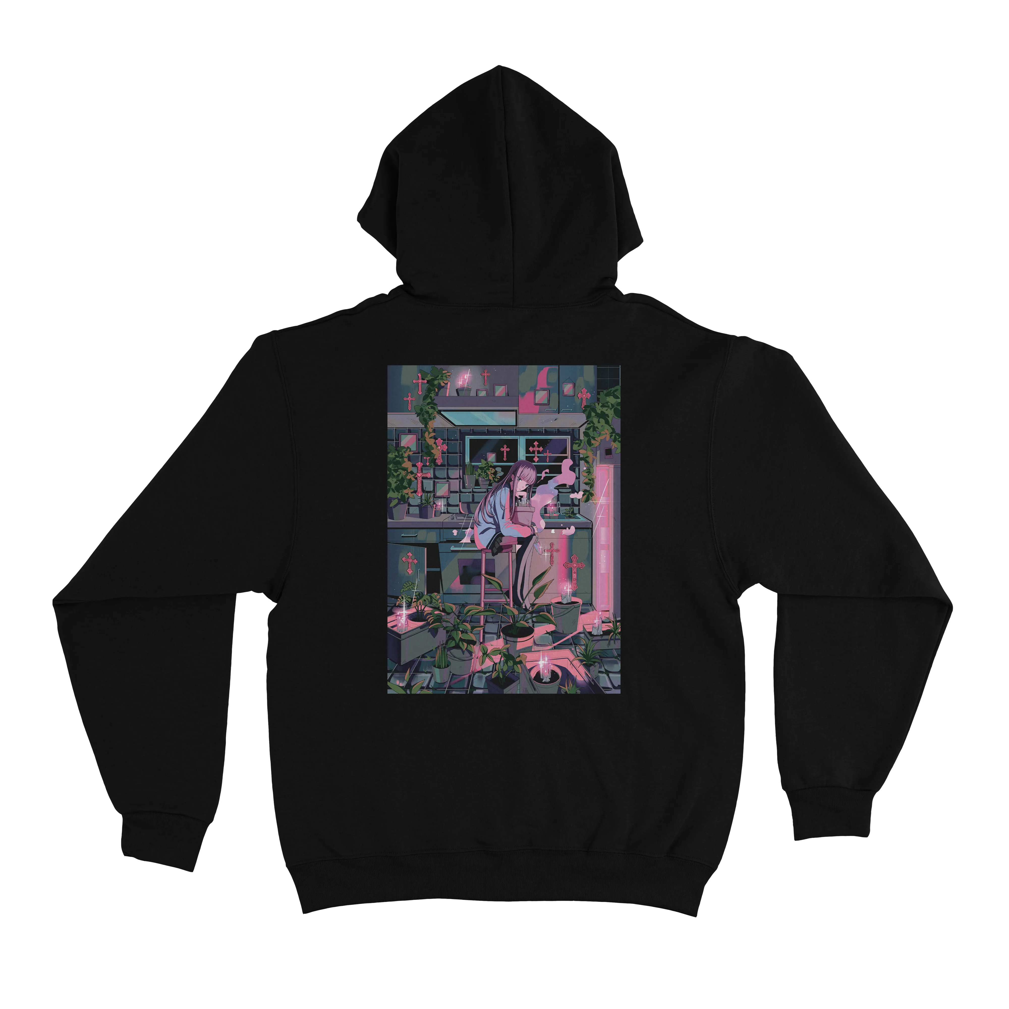 "Kitchen" Basic Hoodie Black/Pink