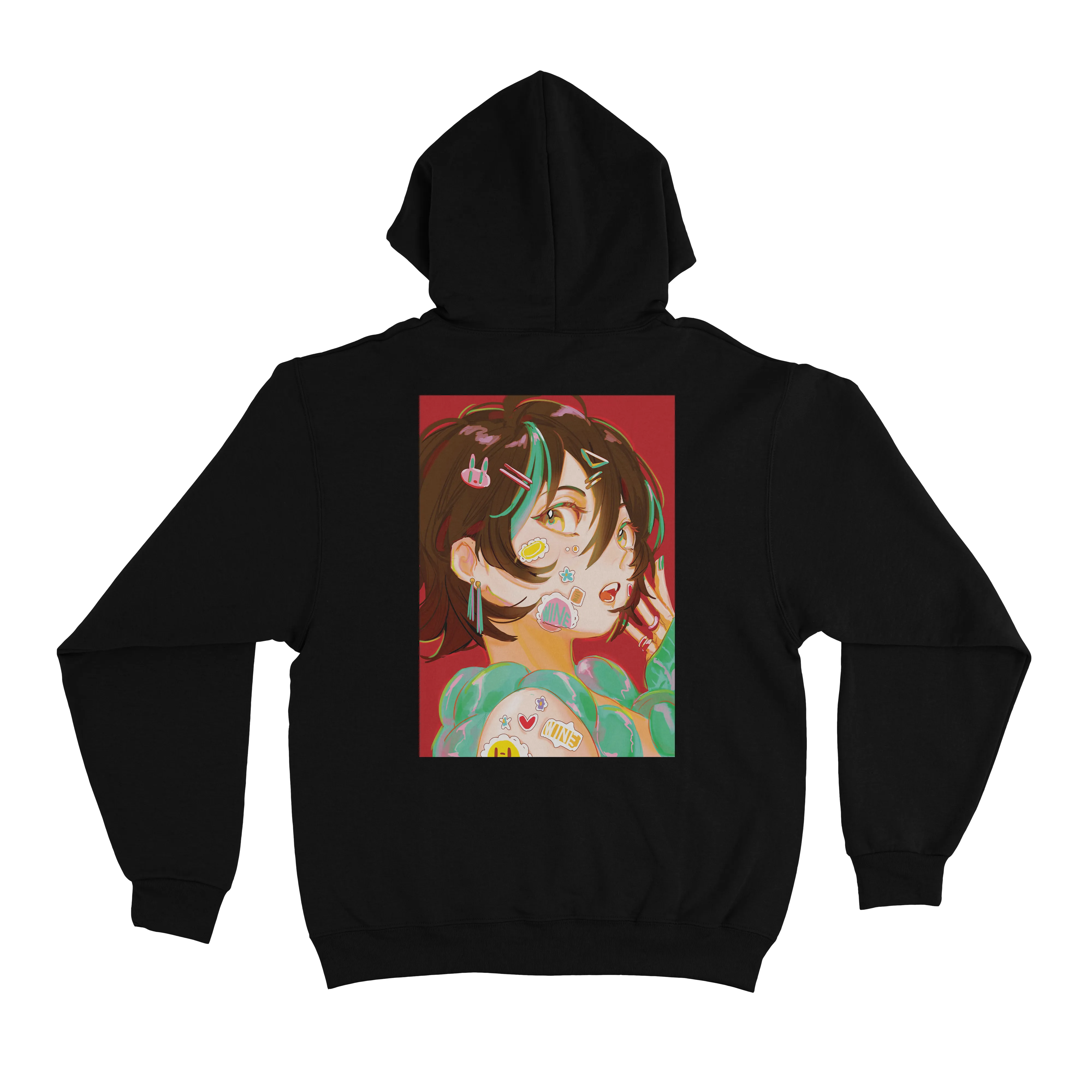 "Wine" Basic Hoodie Black/Pink