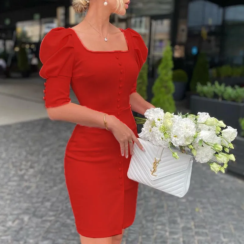 Red Button Down Fitted Dress