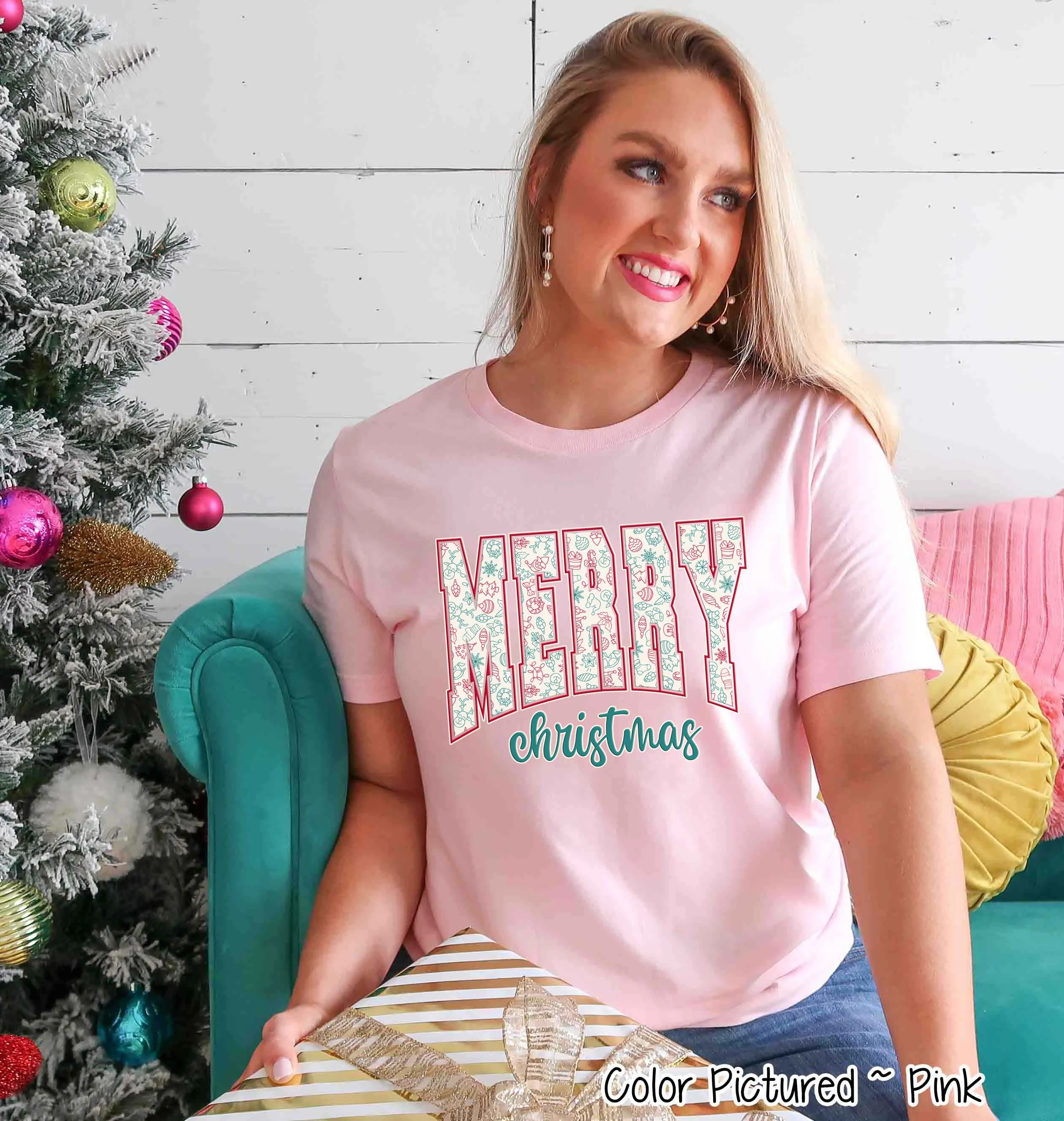 Retro Pattern Merry Christmas Tee or Sweatshirt