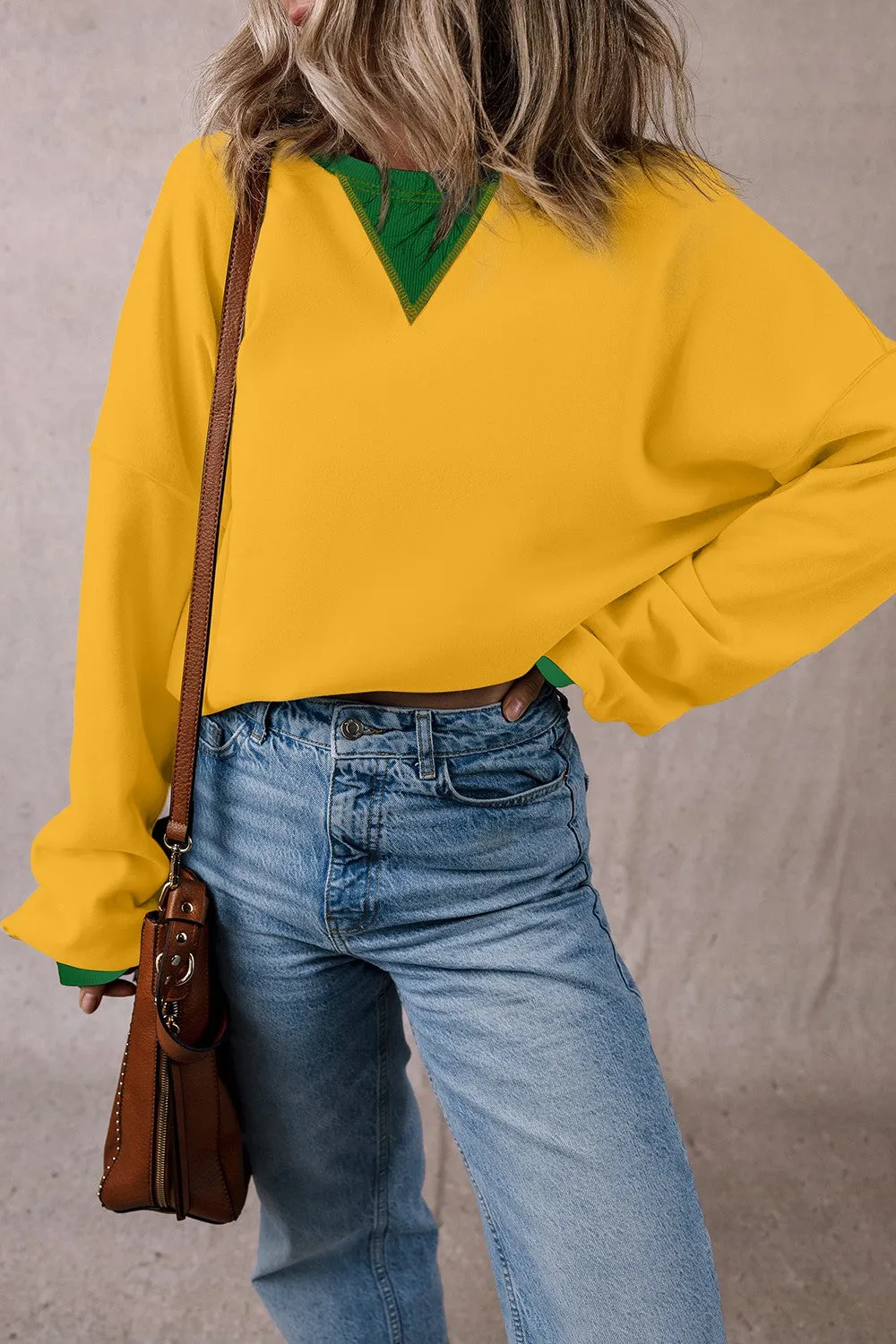 Rhonda Contrast Round Neck Long Sleeve Sweatshirt