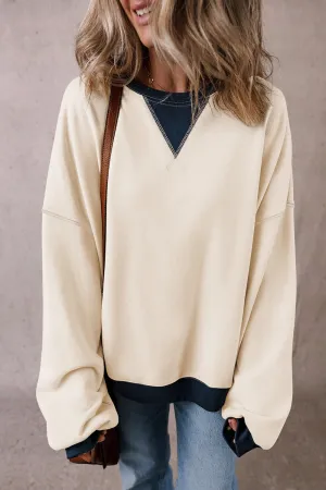 Rhonda Contrast Round Neck Long Sleeve Sweatshirt