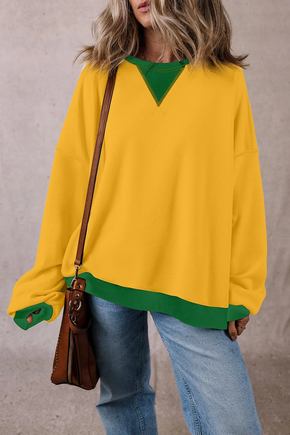 Rhonda Contrast Round Neck Long Sleeve Sweatshirt