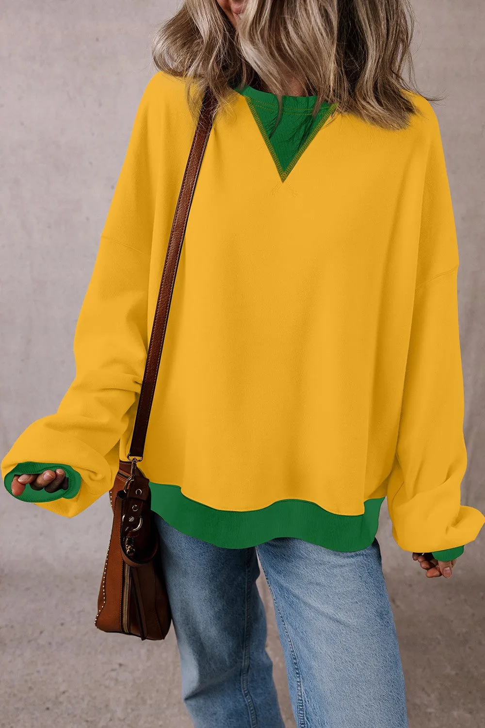 Rhonda Contrast Round Neck Long Sleeve Sweatshirt