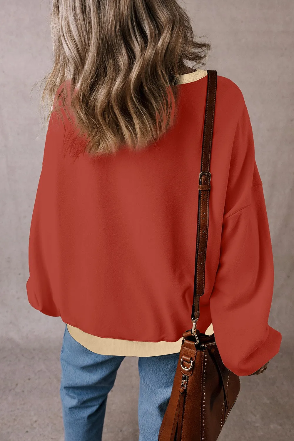 Rhonda Contrast Round Neck Long Sleeve Sweatshirt