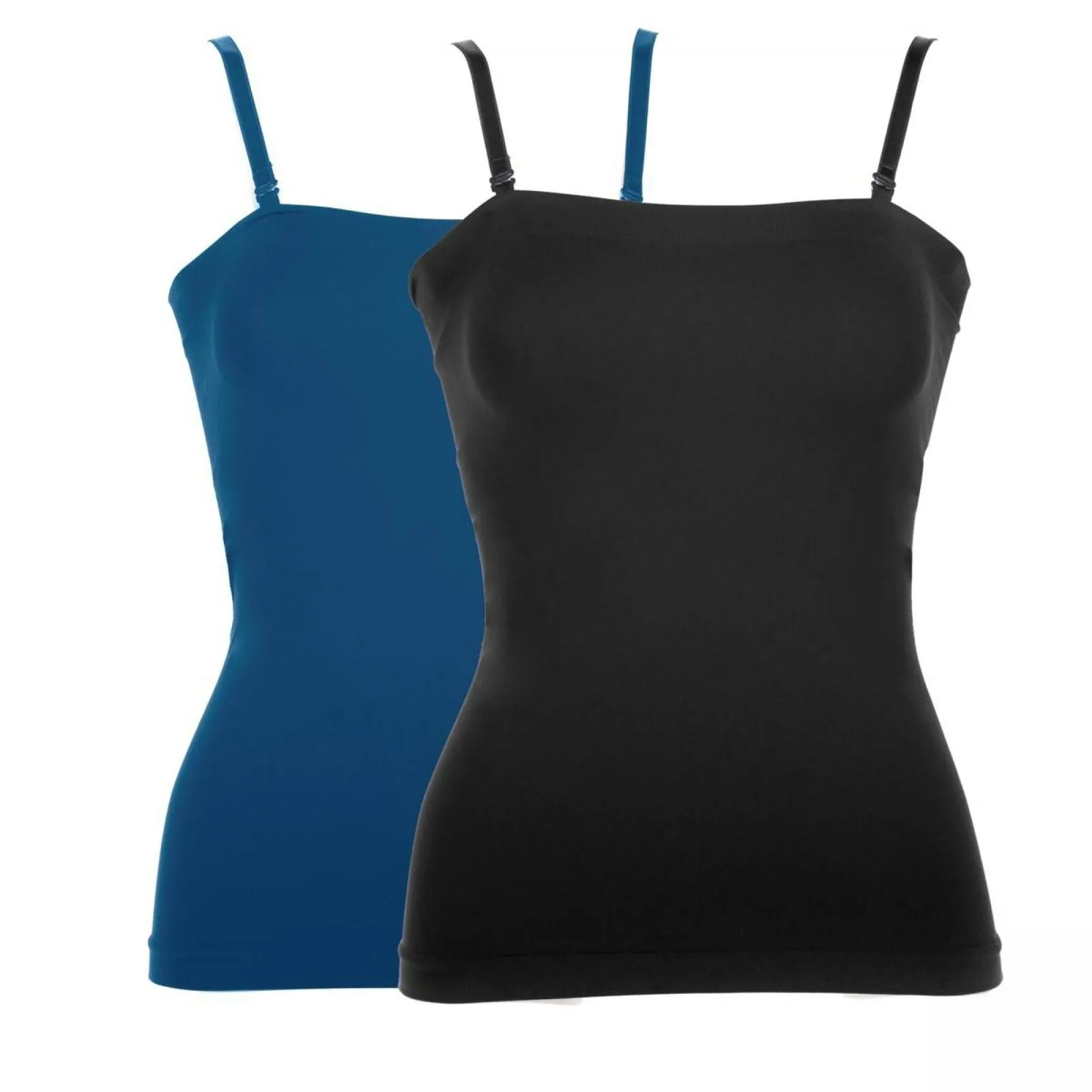 Rhonda Shear OF 2 Convertible Seamless Camisoles With Shelf Bra Black/Teal Small