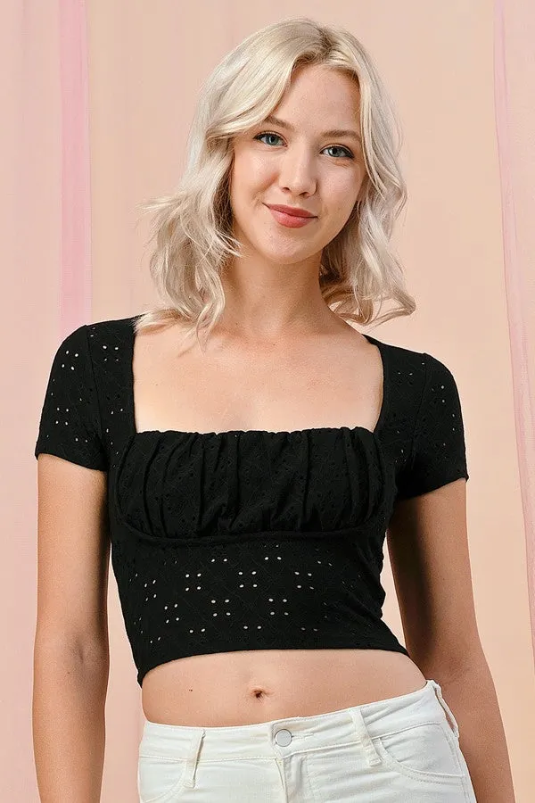 Ruched Detail Eyelet Top