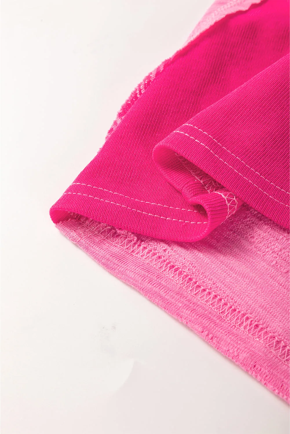Sachet Pink Contrast Patchwork 3/4 Sleeve V Neck Loose Blouse