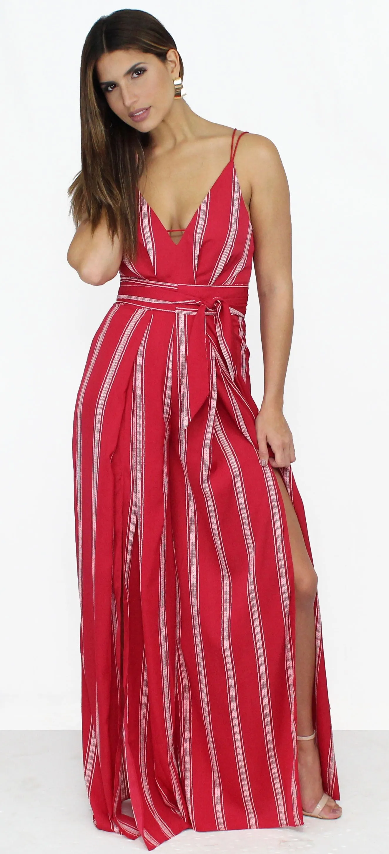 San Tropez Palazzo Red Stripes Jumpsuit