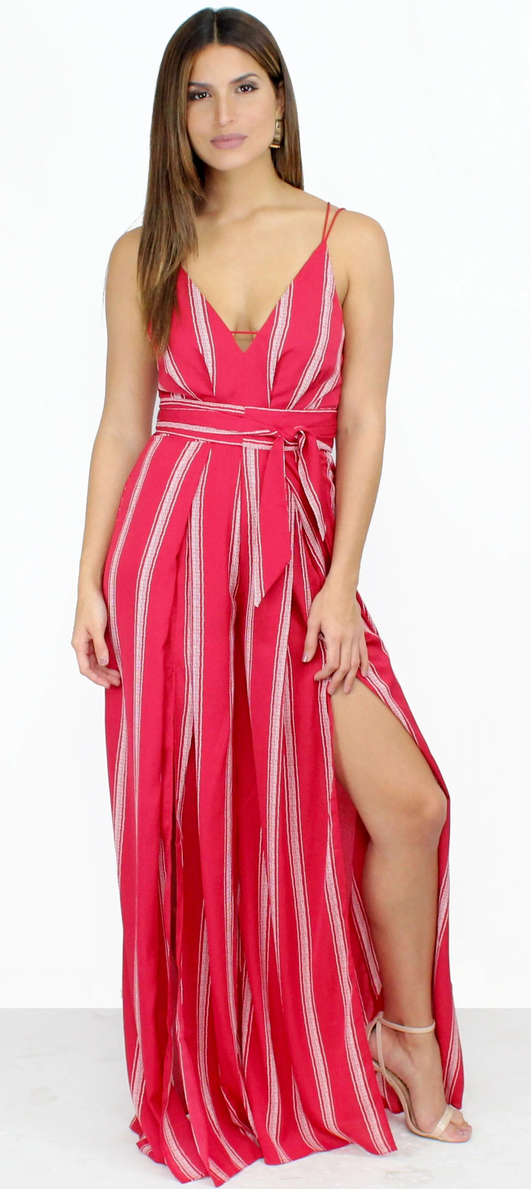San Tropez Palazzo Red Stripes Jumpsuit
