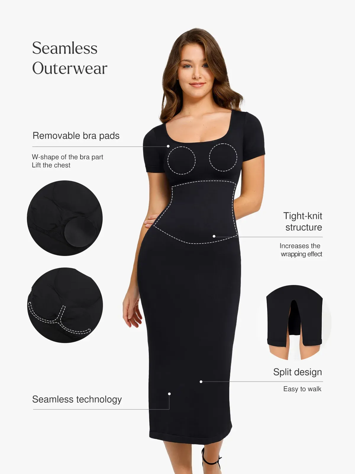 Shapewear Seamless Eco-Friendly Back Slit Midi Dress