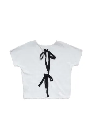 Short Sleeve Bow Back Tee in White