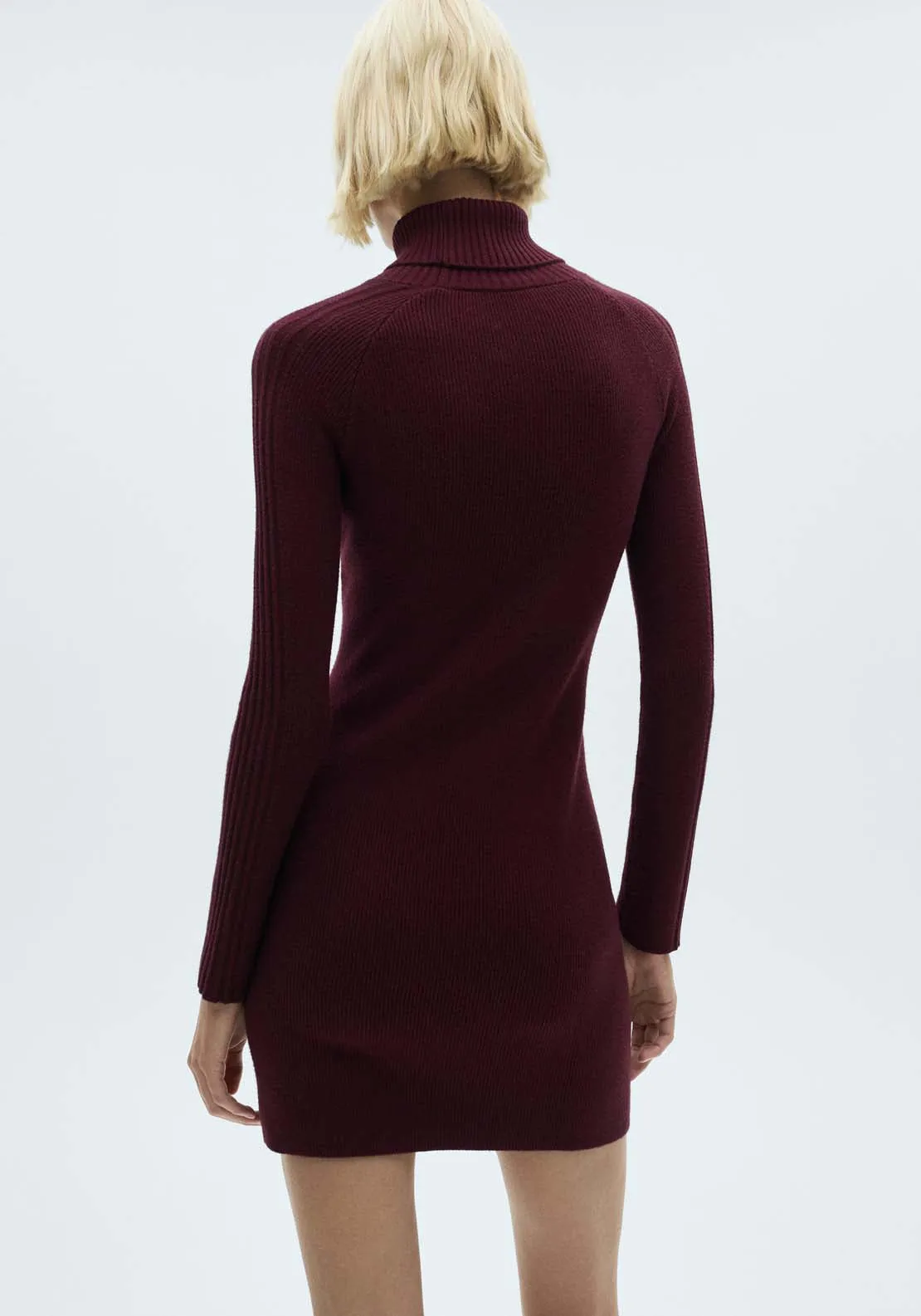 Short turtleneck knitted dress - Dark Red