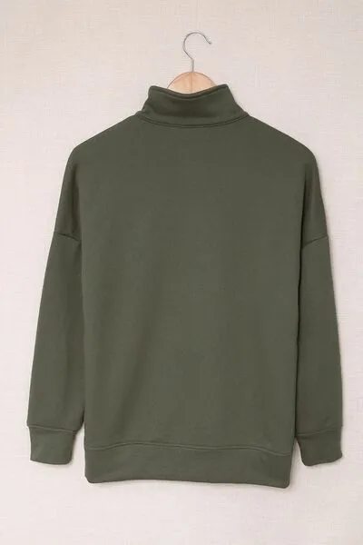 Side Slit Half Zip Long Sleeve Sweatshirt