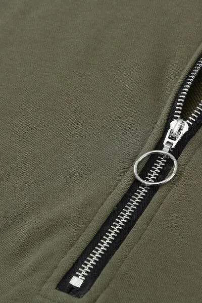 Side Slit Half Zip Long Sleeve Sweatshirt