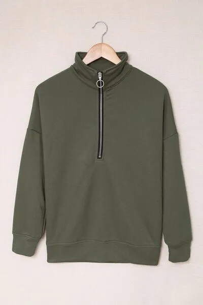 Side Slit Half Zip Long Sleeve Sweatshirt