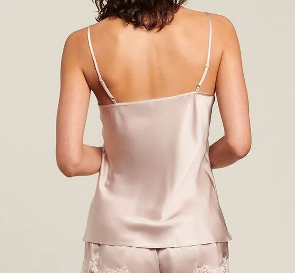 Silk Cami With Lace - Shadow Grey/Rosewater