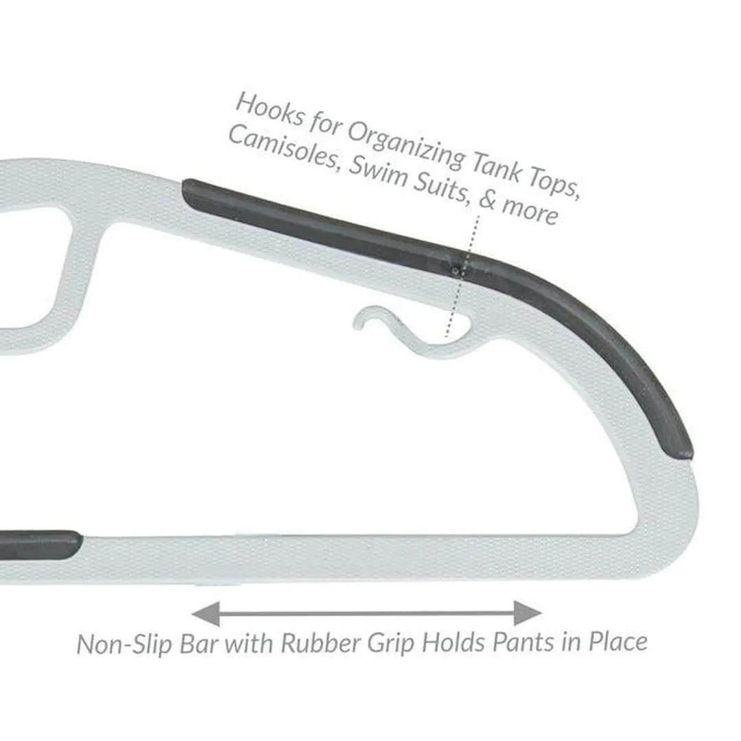 Simplify 8 Pack S-Shape Non Slip Plastic Hanger with Tie Bar in White