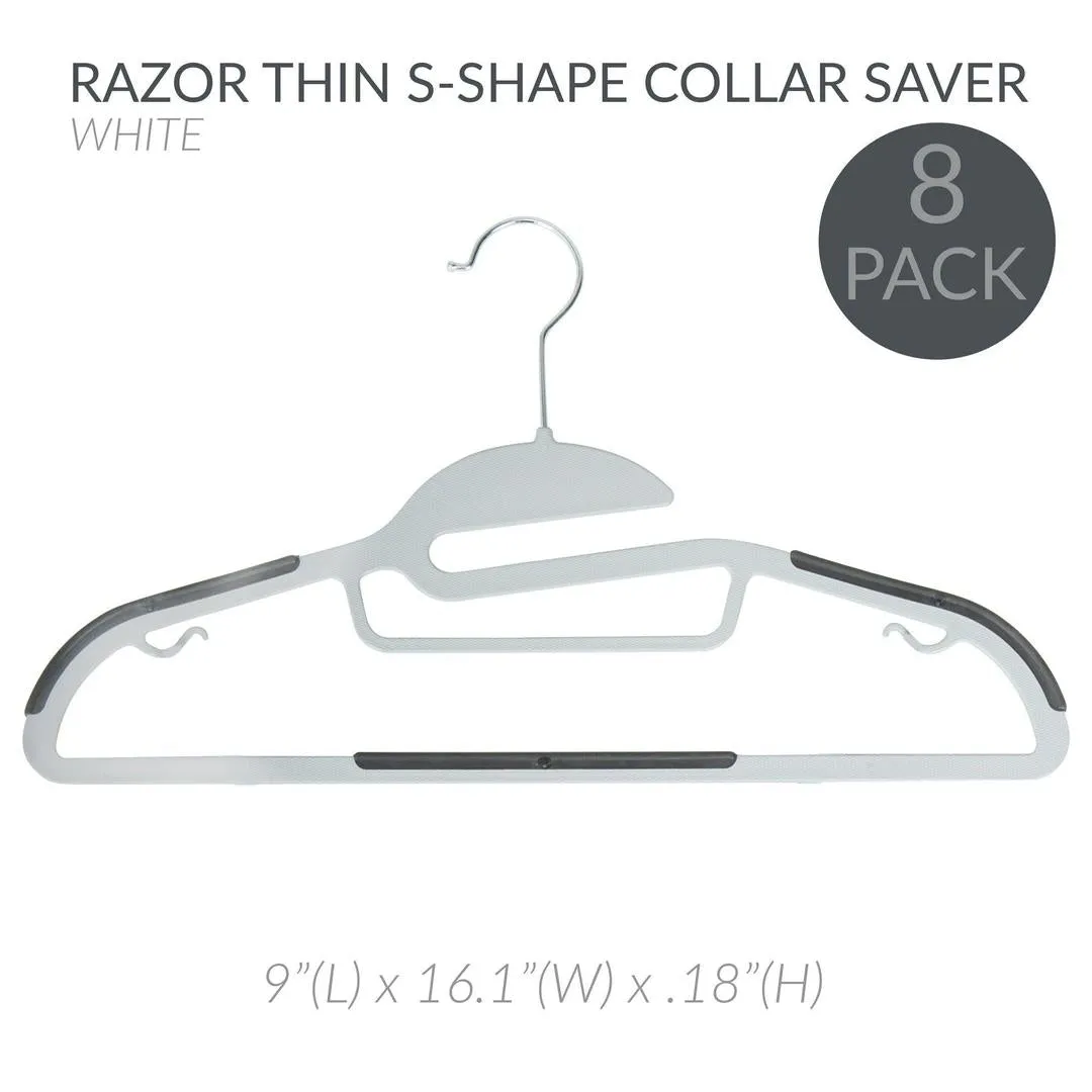Simplify 8 Pack S-Shape Non Slip Plastic Hanger with Tie Bar in White