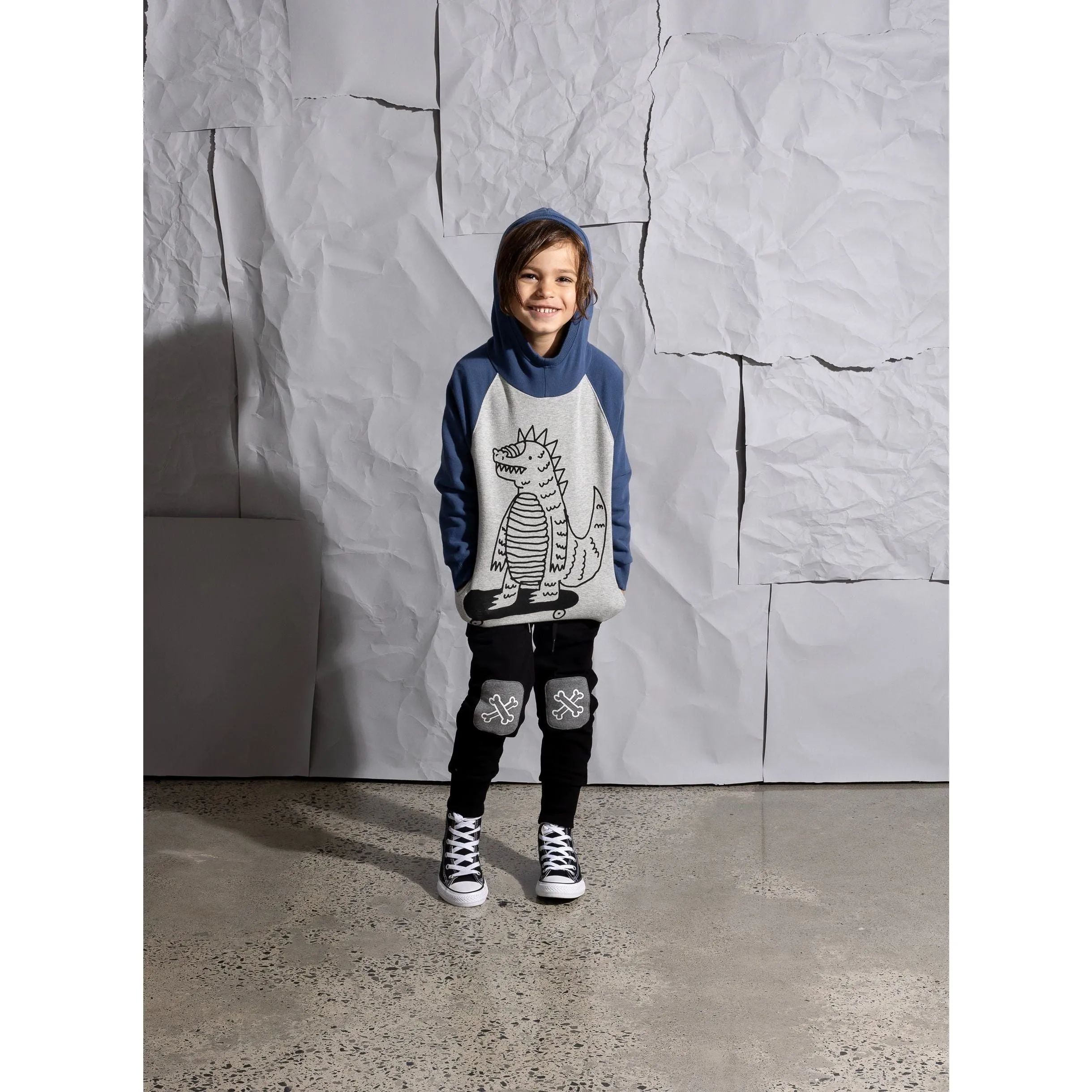 Skate- Zilla Furry Hood - Grey Marle/Navy