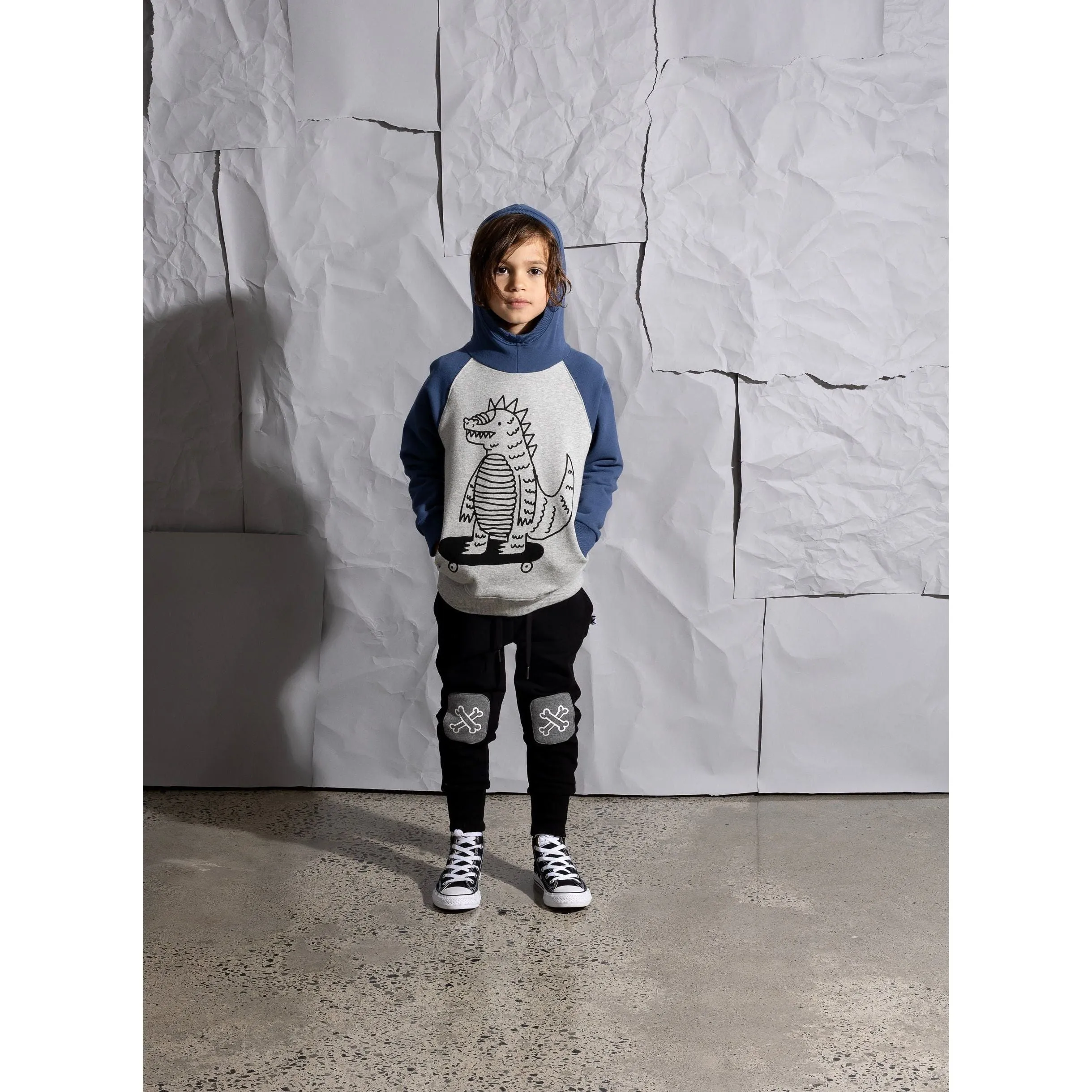 Skate- Zilla Furry Hood - Grey Marle/Navy