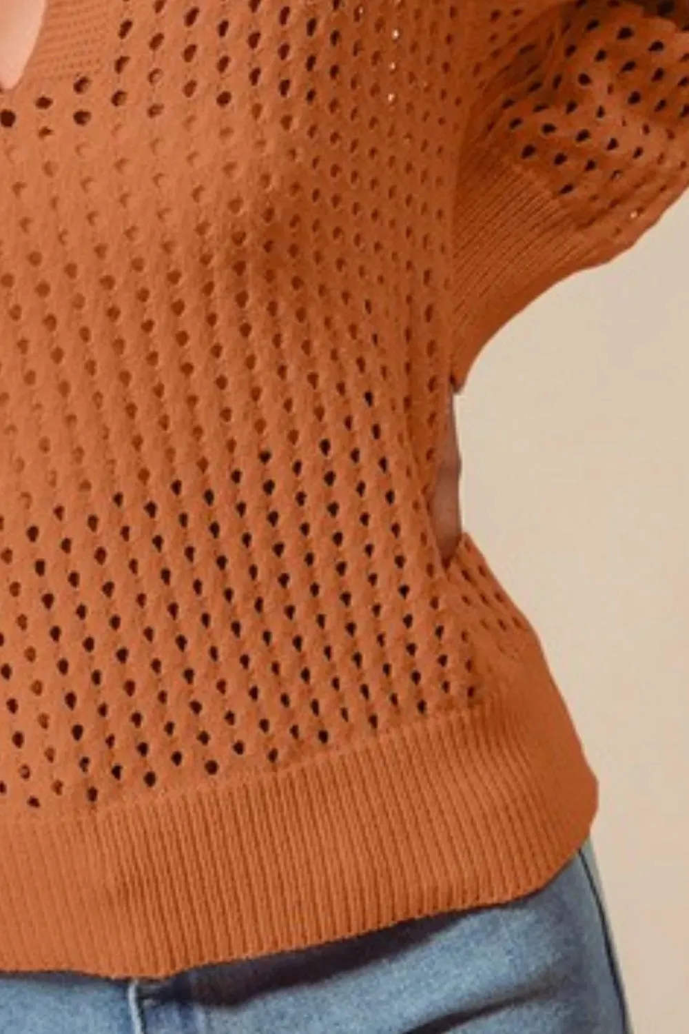 SO ME Open Knit Polo Sweater Top