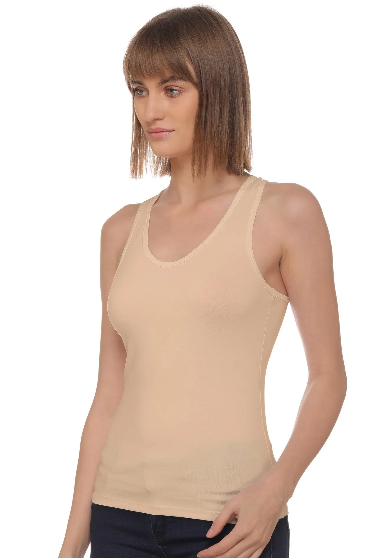 Sona 8008 Beige Racer Back for Gym Workout, Exercise, Yoga Camisole