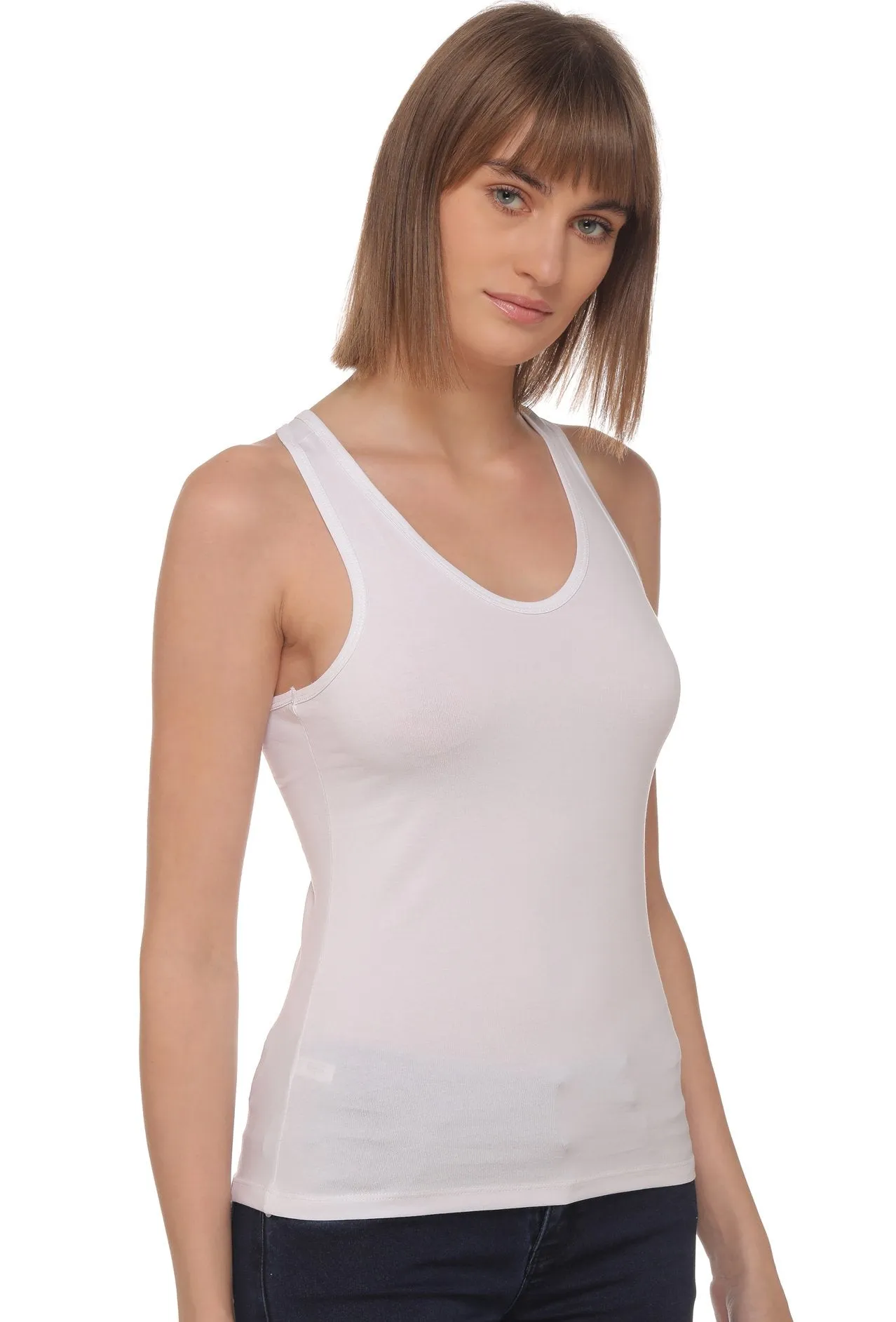 Sona 8008 White Racer Back Sports Camisole for Gym Workout, Exercise, Yoga etc