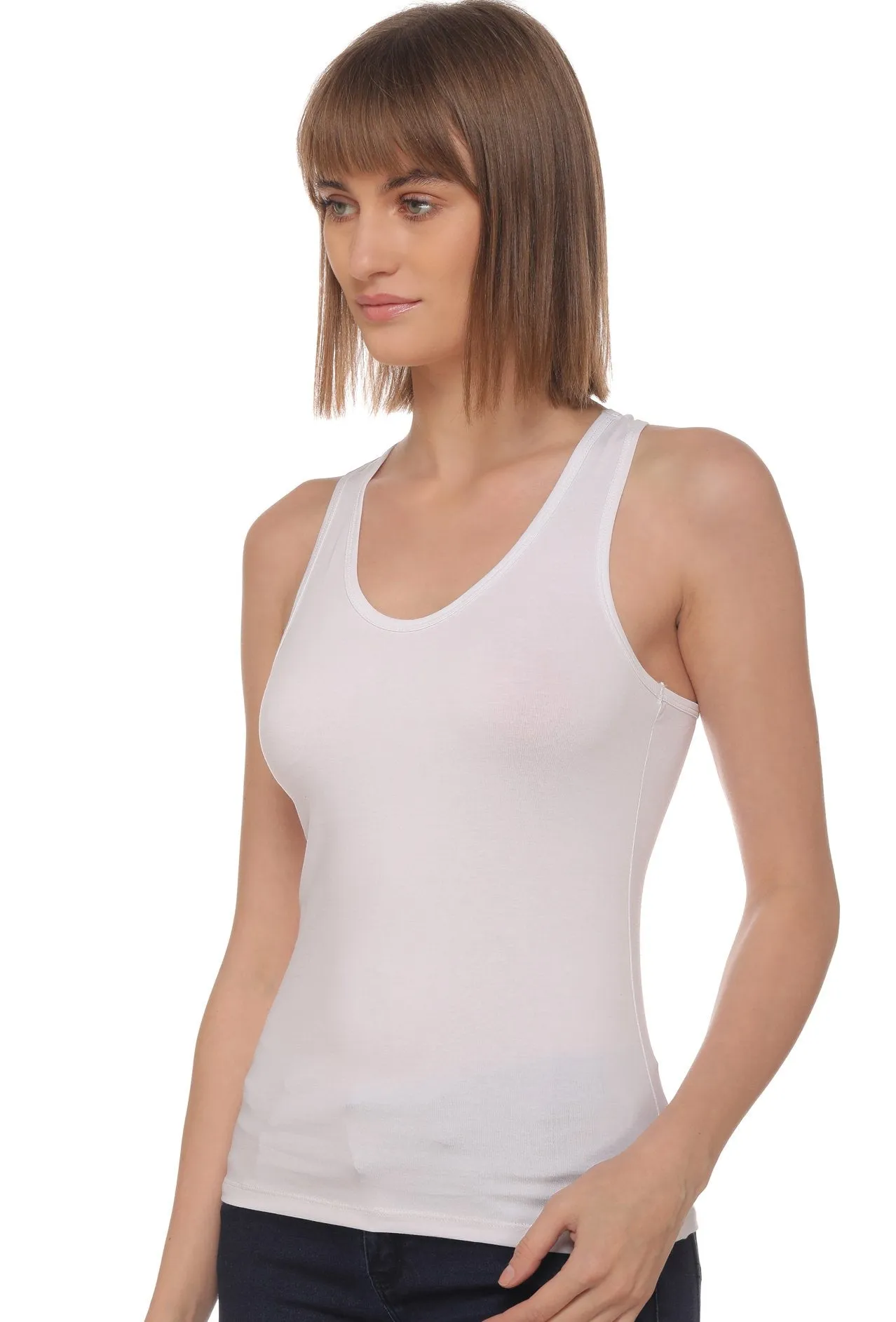 Sona 8008 White Racer Back Sports Camisole for Gym Workout, Exercise, Yoga etc