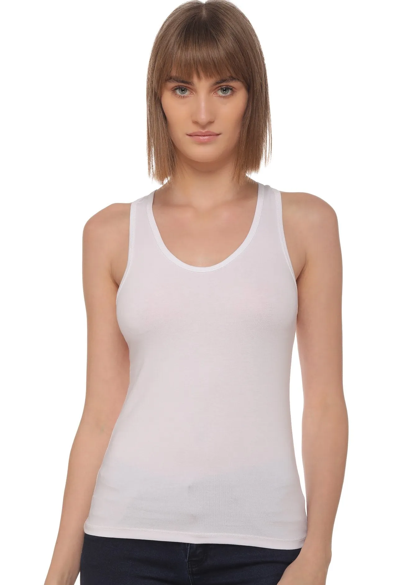 Sona 8008 White Racer Back Sports Camisole for Gym Workout, Exercise, Yoga etc