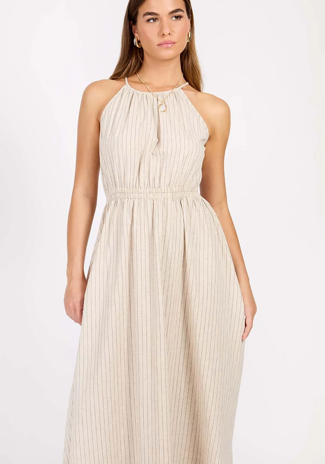 Striped Cotton Midi Dress - Oatmeal
