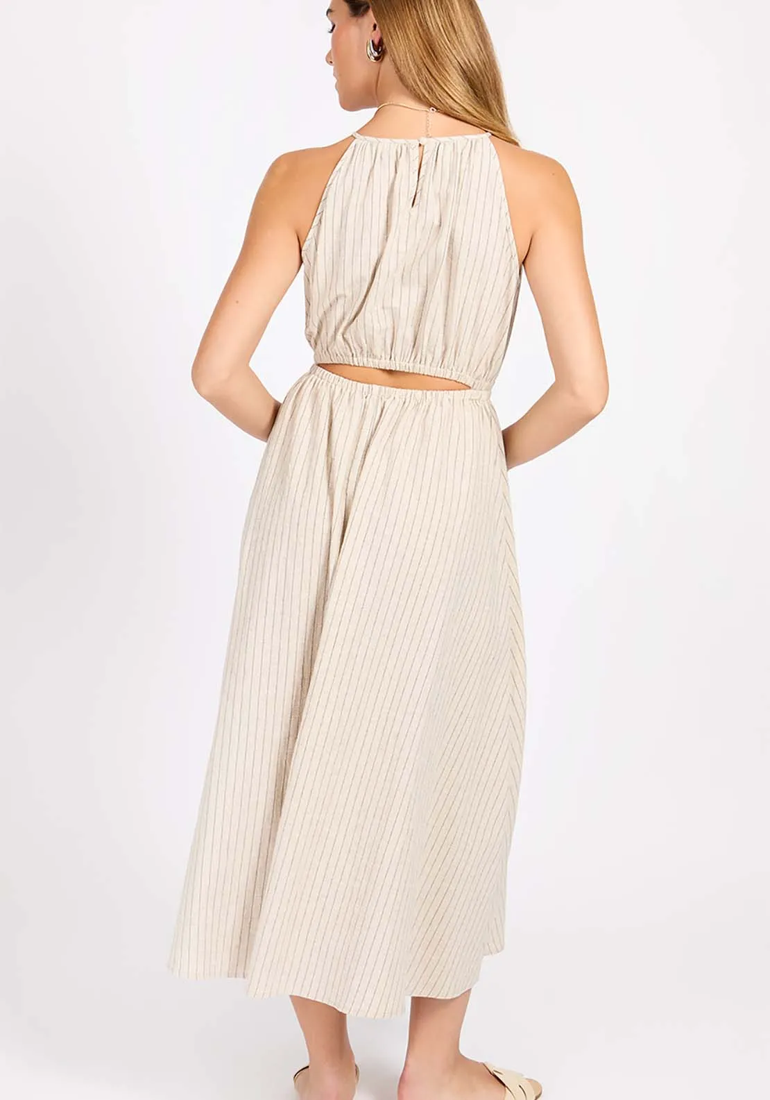 Striped Cotton Midi Dress - Oatmeal