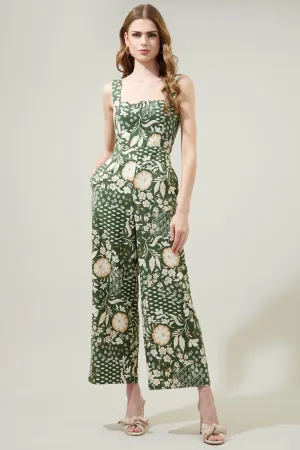 Terri Floral Sweet Stuff Wide Leg Jumpsuit - Olive Green