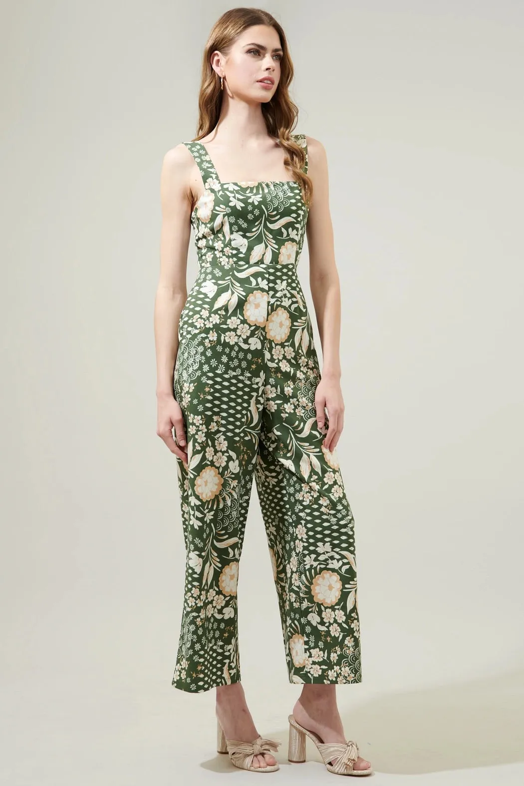Terri Floral Sweet Stuff Wide Leg Jumpsuit - Olive Green