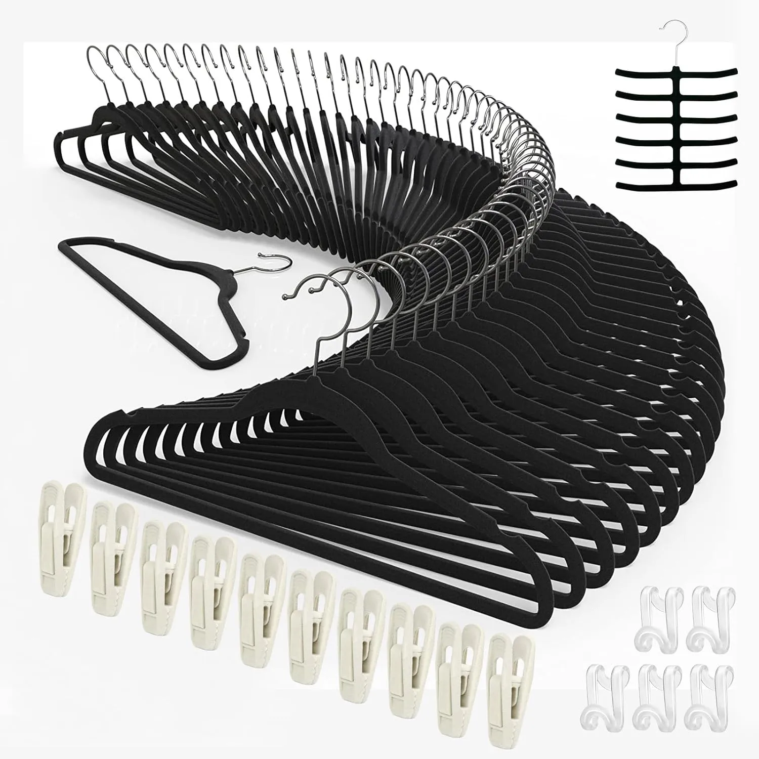 Tycom Clothes Hangers (50 Pack) Velvet - Ultra Thin Space Saving Coats Clothes Hangers Non-Slip Suit Hangers with 360 Degree Swivel Hook Hold Up-to 5KG for Jackets, Pants, Dress- 50p Grey
