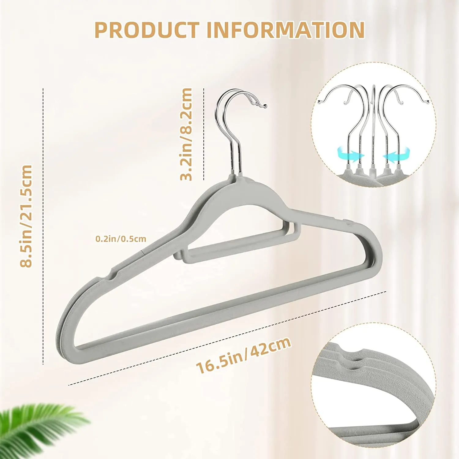 Tycom Clothes Hangers (50 Pack) Velvet - Ultra Thin Space Saving Coats Clothes Hangers Non-Slip Suit Hangers with 360 Degree Swivel Hook Hold Up-to 5KG for Jackets, Pants, Dress- 50p Grey